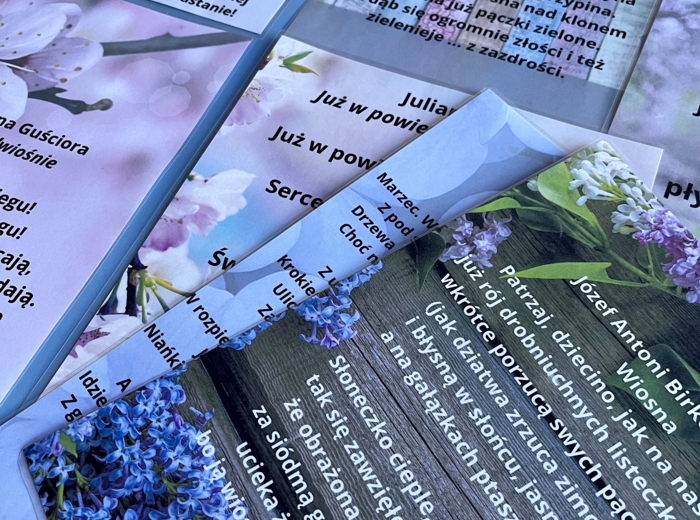 Wiersze o wiośnie - kolorowe karty tematyczne A4
