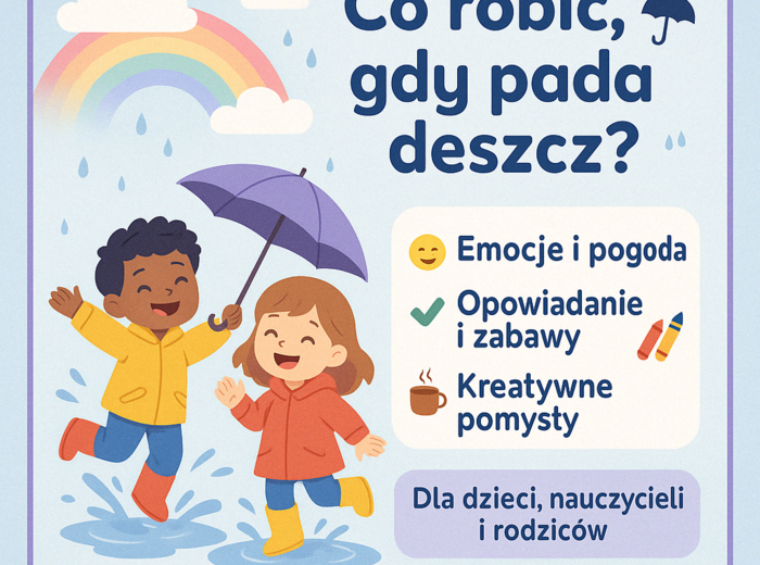 Temat zajęć: "Co robić, gdy pada deszcz?" – rozmowy o pogodzie i emocjach z nią związanych.