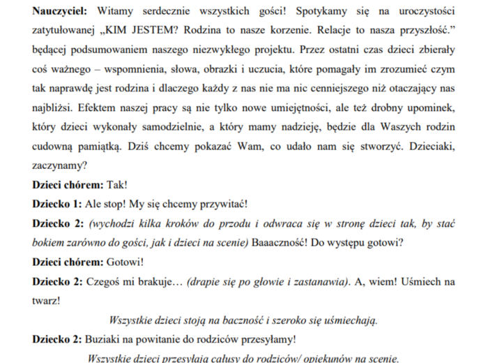 „Tak zaczęła się moja historia!”  PROJEKT, wyjątkowy scenariusz z okazji DNIA RODZINY