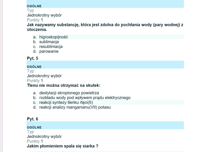 Test składniki powietrza