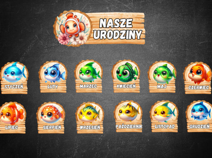 ZESTAW URODZINY RYBKI KALENDARZ URODZIN