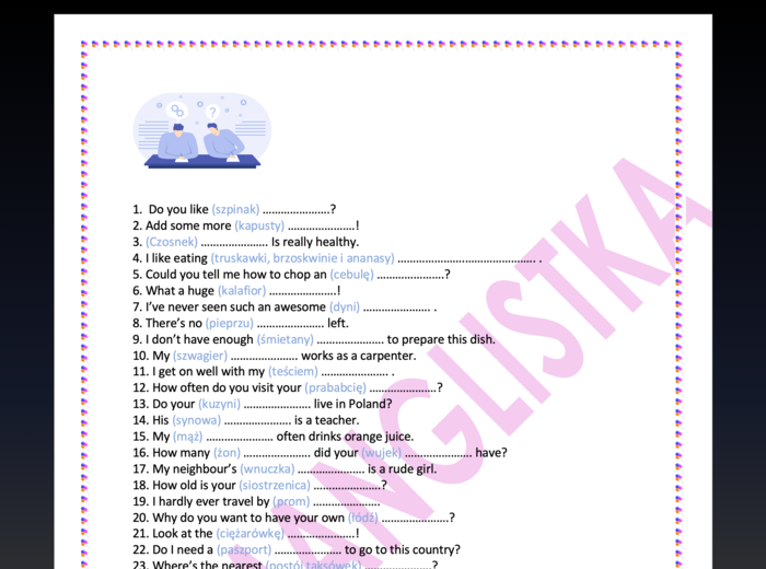 Powtórka z wybranych słówek z różnych dziedzin - 60 zdań+ klucz- egzamin ósmoklasisty- powtórka