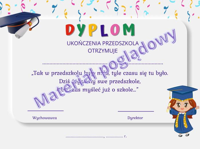 Dyplom ukończenia przedszkole dla chłopca i dziewczynki osobno