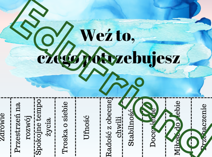 Weź to, czego potrzebujesz - MOTYWACJA-SELFCARE-WSPARCIE - 9 kart A4- odrywanki- całoroczne
