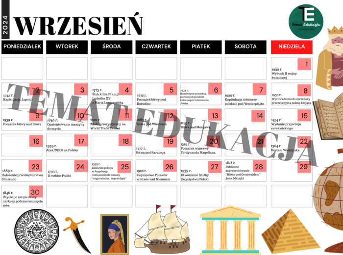 Kalendarz z wydarzeniami historycznymi na rok szkolny 2024/2025