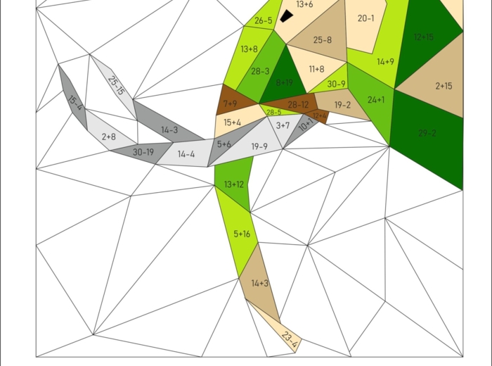 Kolorowanka matematyczna, MAMUT, dodawanie i odejmowanie od 1 do 30, dzień dinozaura, prehistoria, matematyka i sztuka.