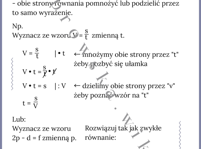 Przekształcanie wzorów - notatka