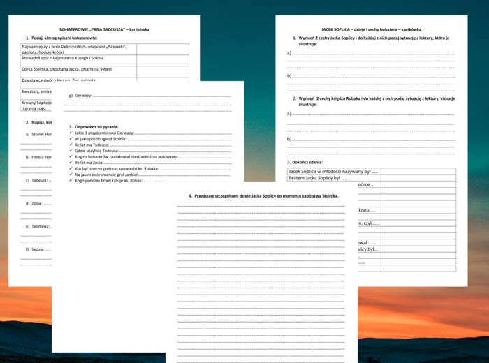 "PAN TADEUSZ" - Bohaterowie - Dzieje Jacka Soplicy - kartkówka + ODPOWIEDZI