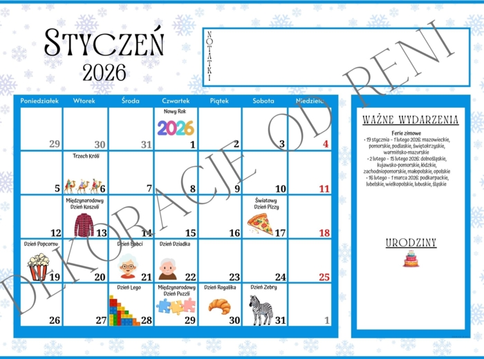 Kalendarz Szkolny 2025/2026 z świętami i dniami nietypowymi