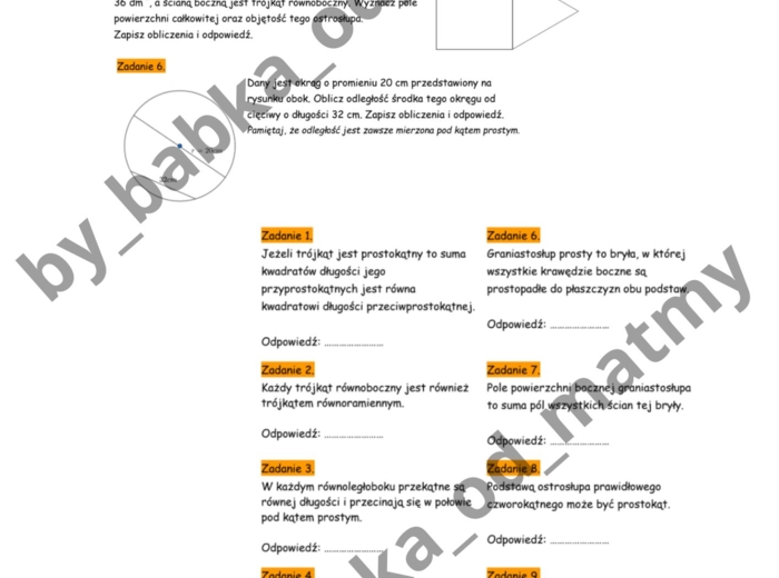 Zeszyt przygotowań do E8 z matematyki – geometria płaska i geometria przestrzenna
