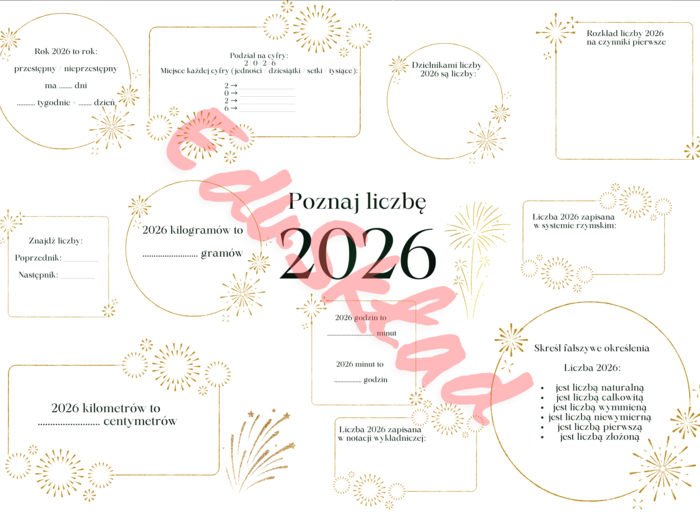 📌 Poznaj liczbę 2026 – karty matematyczne na Nowy Rok