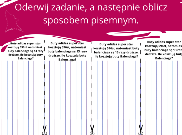 Oderwij i rozwiąż - karta pracy mnożenie sposobem pisemnym