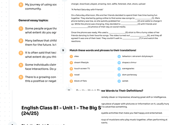 English Class B1 – Unit 1 – karta pracy – The Big Skatebording Event (24/25) – technology, free time
