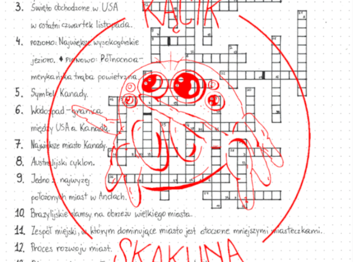 Ameryka Północna i Południowa - krzyżówka - podsumowanie działu