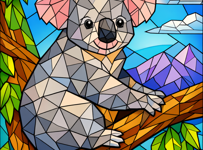 Darmowa kolorowanka geometryczna (low-poly/witraż/mozaika) - koala do druku