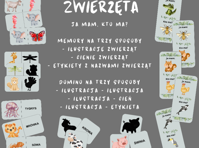 Zwierzęta - memory, domino, ja mam, kto ma?