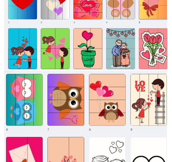 Walentynki - puzzle kolorowanki