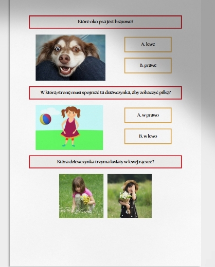 Lewa, prawa. Karta pracy. Sprawdzian