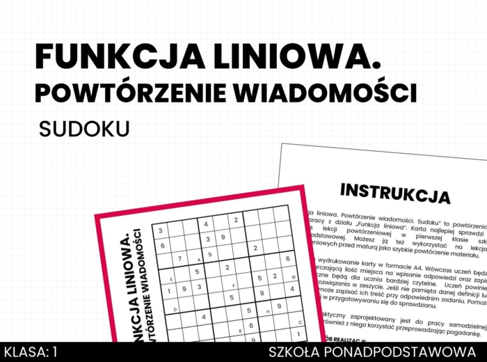 Funkcja liniowa. Sudoku. Matematyka. Liceum. Technikum. Szkoła ponadpodstawowa
