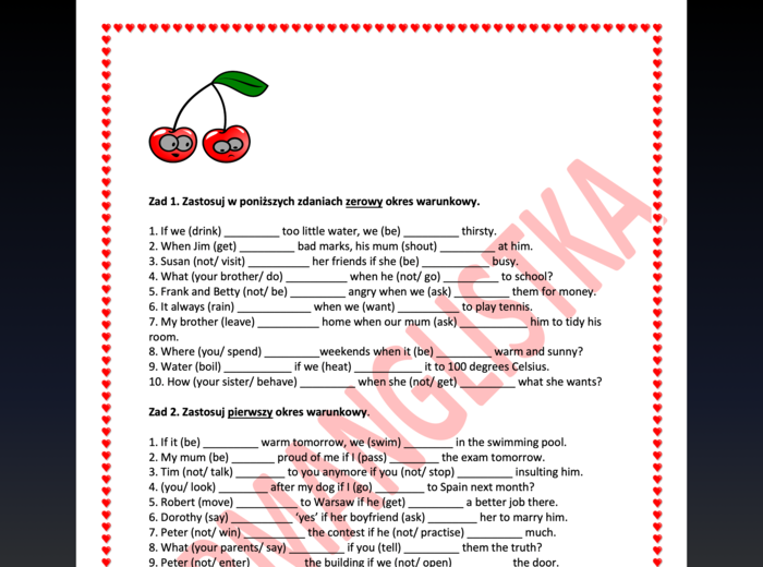 Okresy warunkowe (O, I, II) 5 ćwiczeń+ klucz