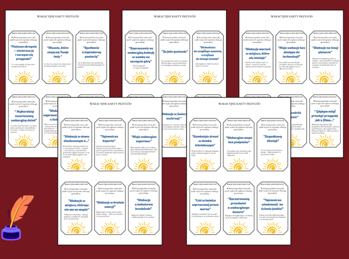 WAKACYJNE KARTY PRZYGÓD – ćwiczenia redakcyjne – 60 szt. – wakacje – lato – opowiadanie