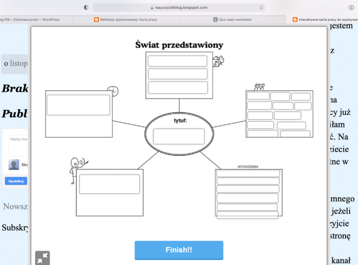 Interaktywna karta pracy do wypisywania elementów świata przedstawionego w powieści