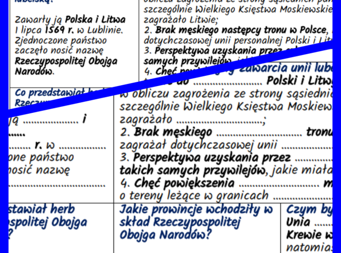 Unia Lubelska - notatki i karta pracy