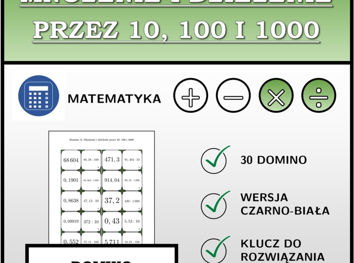 Domino - Mnożenie i dzielenie przez 10, 100 i 1000 | matematyka
