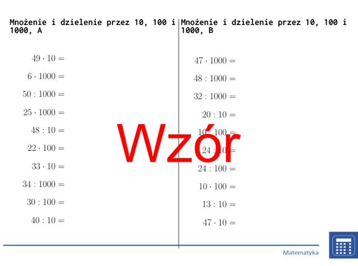 Mnożenie i dzielenie przez 10, 100 i 1000 | matematyka | 26 kolumn