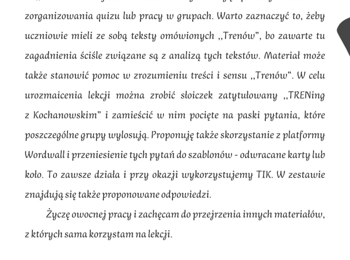 ,,Treny" Jan Kochanowski! Zestaw pytań + odpowiedzi! Przygotowanie do E8!