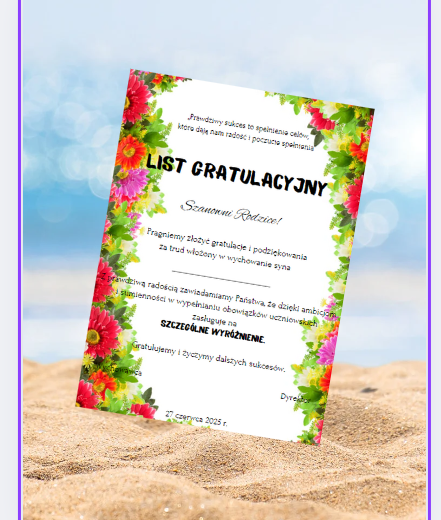 List gratulacyjny, gratulacje dla rodziców (kwiaty) - zakończenie roku szkolnego - 2 wersje