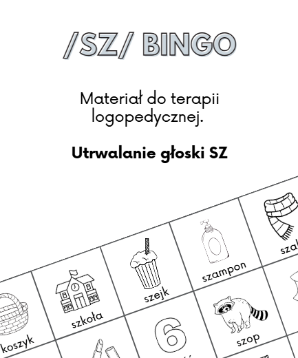 Logopedia Bingo do utrwalania głoski „sz” – materiały do terapii logopedycznej z kartą do kolorowania i losowania