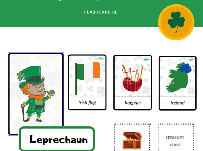 Sant Patrick's Day Flashcard Set - zestaw, karty obrazkowe i karty wyrazowe na Dzień Świętego Patryka