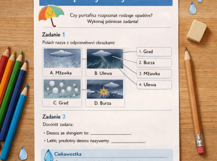 Karta pracy Rozpoznaj rodzaje deszczu