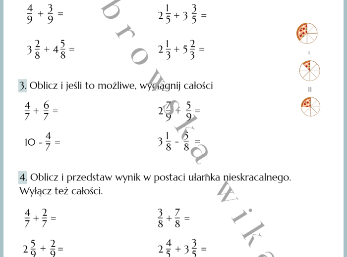 Dodawanie i odejmowanie ułamków o jednakowych mianownikach