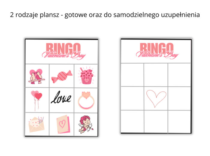 Valentine's Day Bingo Game - gra bingo walentynki - język angielski