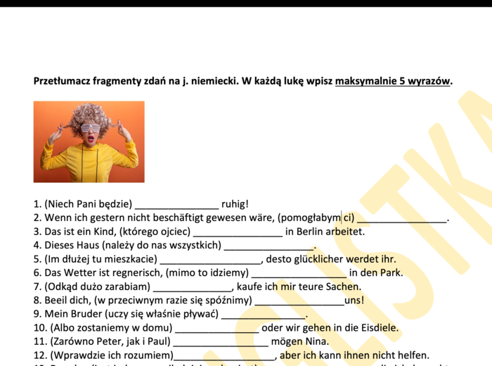 Tłumaczenie fragmentów zdań - 40 kolejnych przykładów z kluczem- MATURA ROZSZERZONA Z J. NIEMIECKIEGO