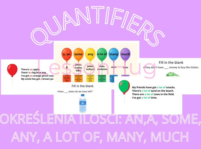 Quantifiers/określenia ilości/a,an/some/any/a lot of/many/much