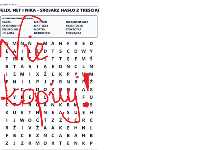 Felix, Net i Nika oraz Gang Niewidzialnych Ludzi - wykreślanka