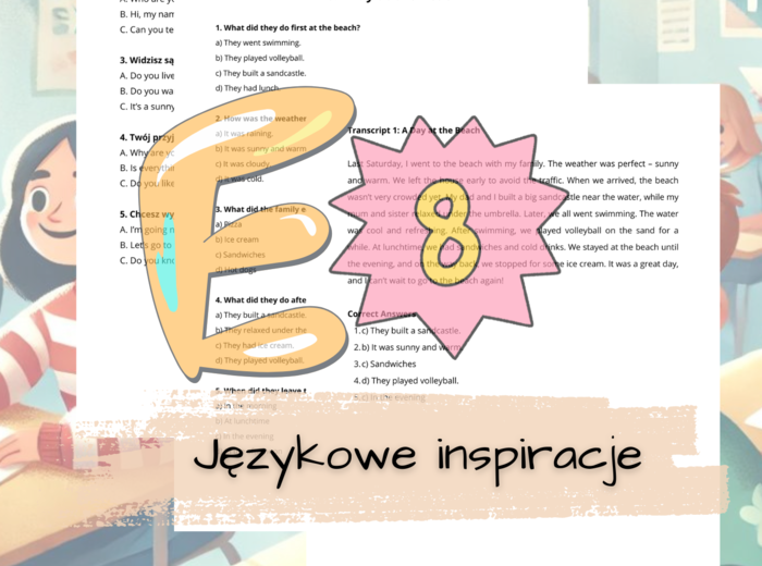 Egzamin ósmoklasisty: 250 reakcji (test) , 25 listeningów + pytania + transkrypcje + Answer Key