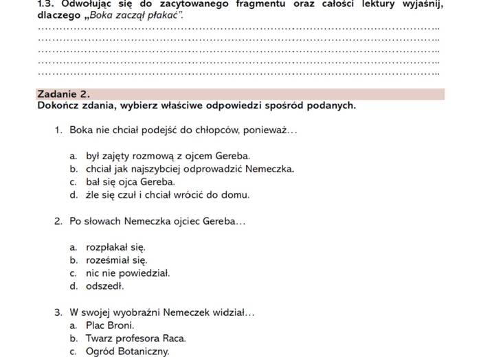 Karta pracy "Chłopcy z Placu Broni" - krytyczne czytanie