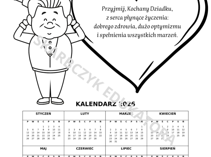 DZIEŃ BABCI I DZIADKA - KALENDARZ 2026 rok - różne wzory