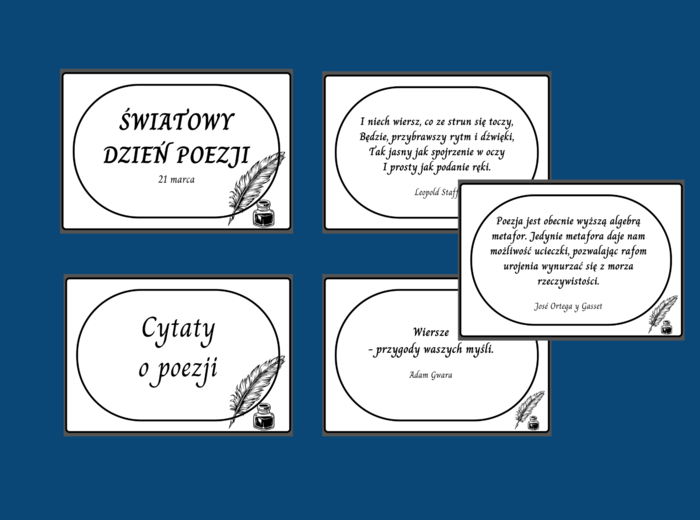 ŚWIATOWY DZIEŃ POEZJI – cytaty – gazetka – 21 str. – fiszki – wersja 2