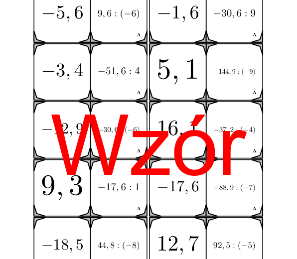 Domino - Dzielenie dodatnich i ujemnych liczb dziesiętnych | matematyka