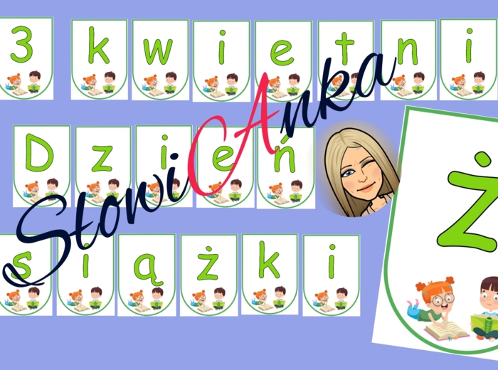 DZIEŃ KSIĄŻKI - zestaw dla klas 4-6 (gazetka, odznaki, zakładki, napis, krzyżówka)