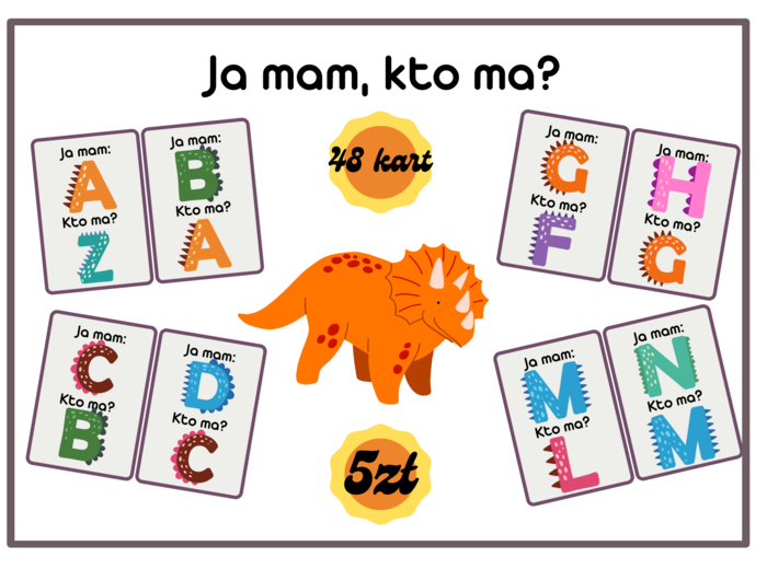 Popularna gra - ja mam, kto ma? Dinozaurowe Litery - 48 kart