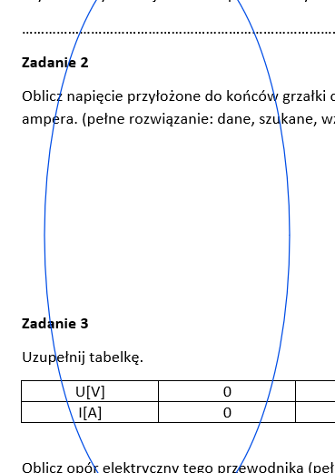 Kartkówka/karta pracy opór elektryczny