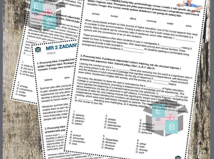 Matura rozszerzona – karty pracy Use of English – zestaw 14 działów – zadanie z lukami (słowotwórstwo) i wybór wielokrotny