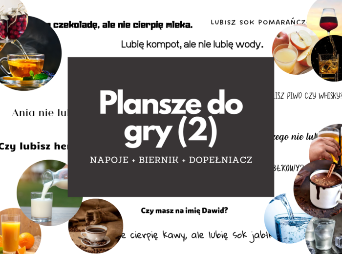 Plansze do ćwiczenia biernika i dopełniacza + napoje POLSKI DLA OBCOKRAJOWCÓW