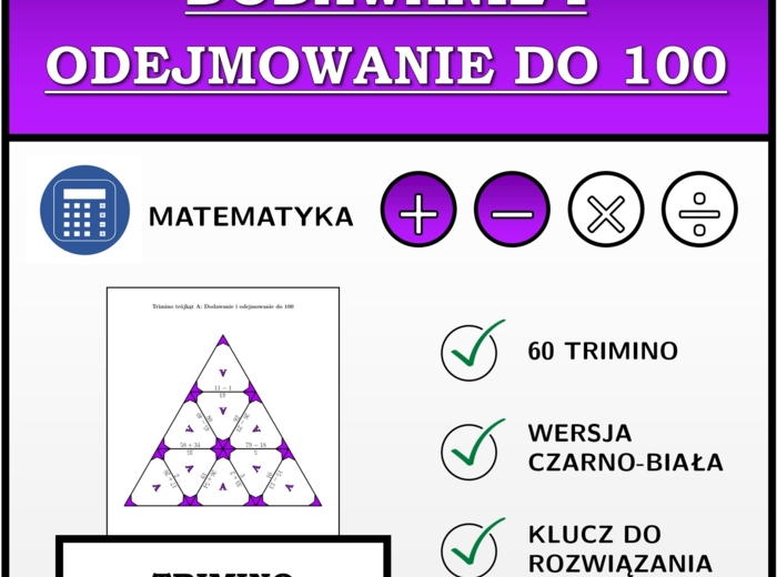 Trimino - Dodawanie i odejmowanie do 100 | matematyka